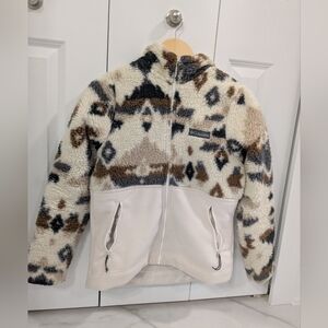 Columbia Rocky Patterned Fleece Jacket - Cream and Brown